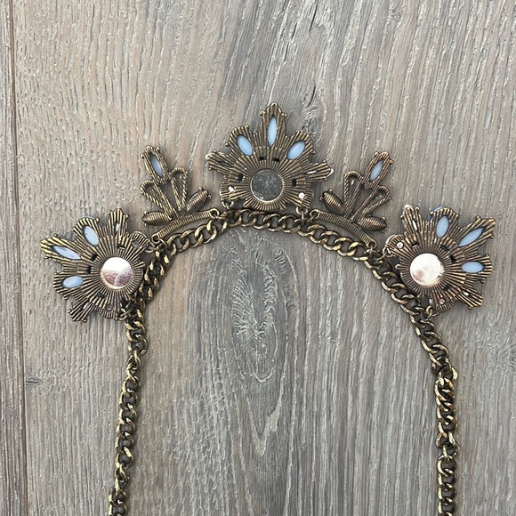 Aldo Turquoise Blue Enamel and Crystal Statement Necklace-20” Total Length - Picture 7 of 9